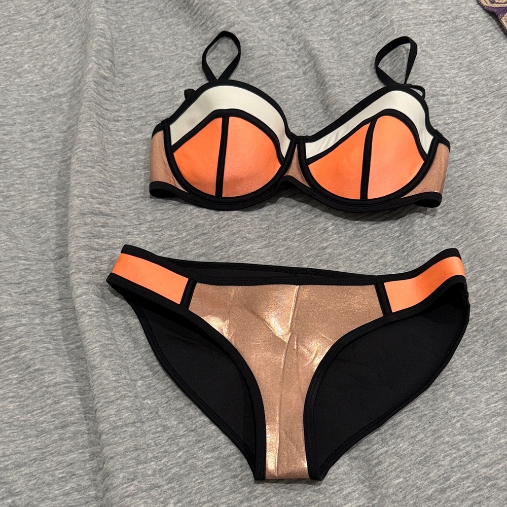 Triangl Swimwear Orange and Black Bikini